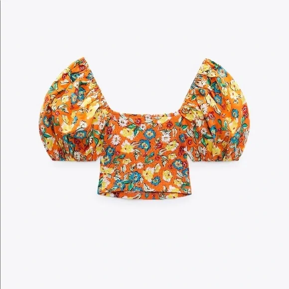 [Zara] Floral Balloon Sleeve Top - Picture 4 of 7